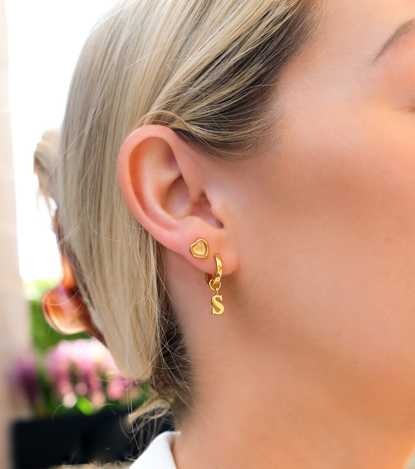 Mini Heart Birthstone Stud Earrings (Gold)