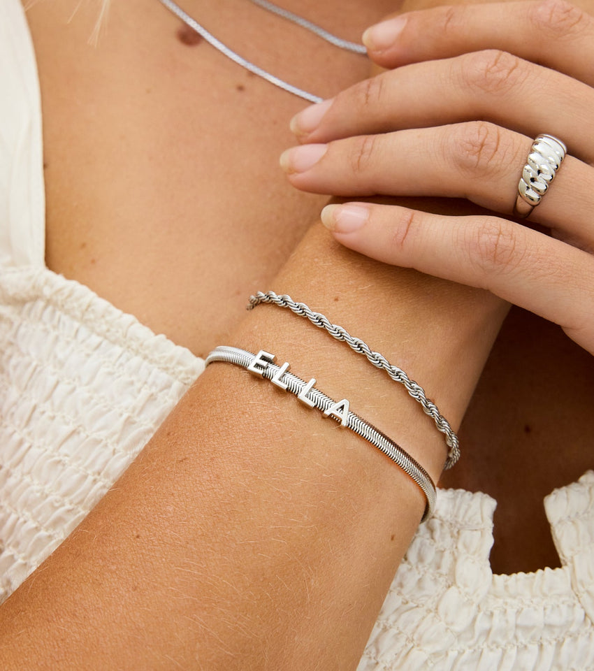 Snake Chain Custom Name Bracelet (Silver)