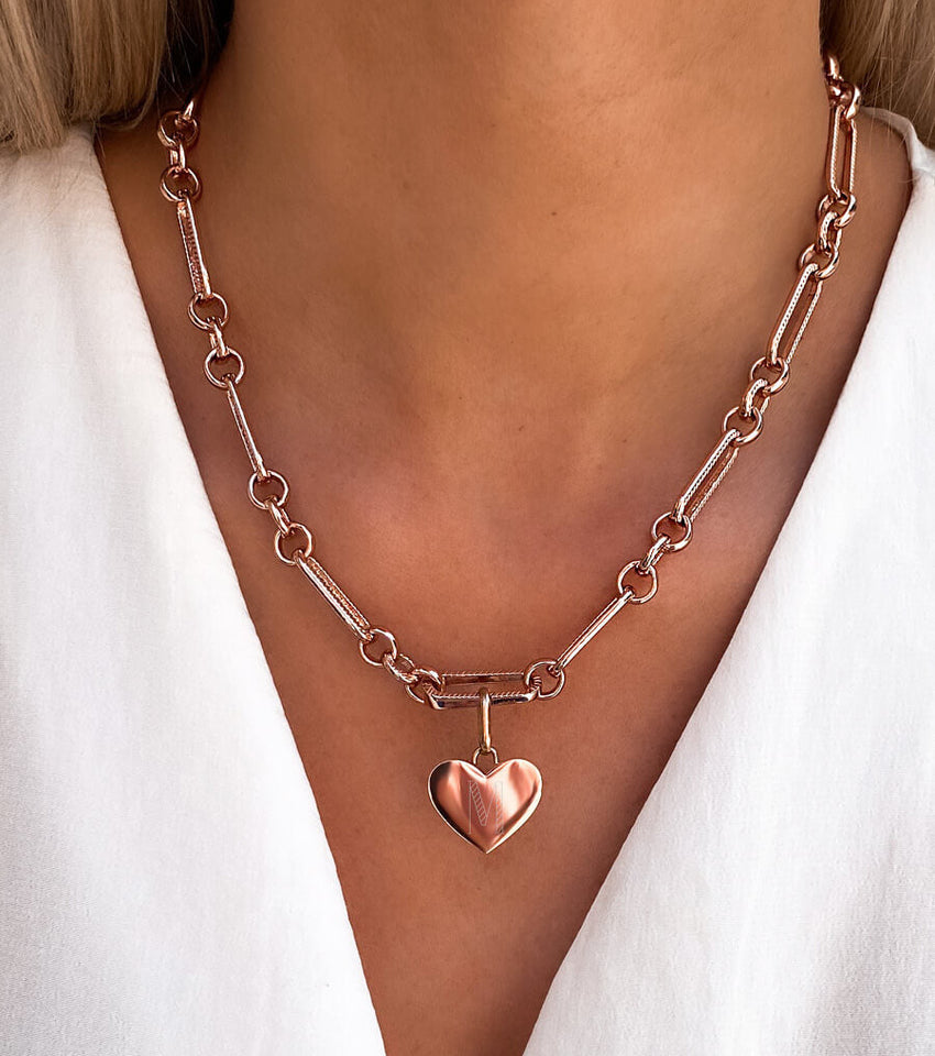 Heart Figaro Chain Necklace (Rose Gold)