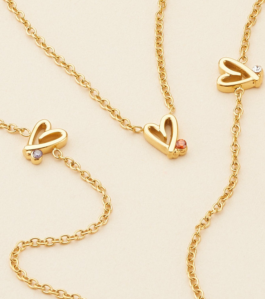 Stories Doodle Heart Birthstone Necklace (Gold)