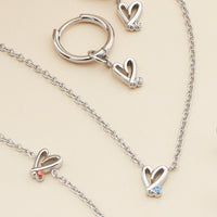 Stories Doodle Heart Birthstone Necklace (Silver)