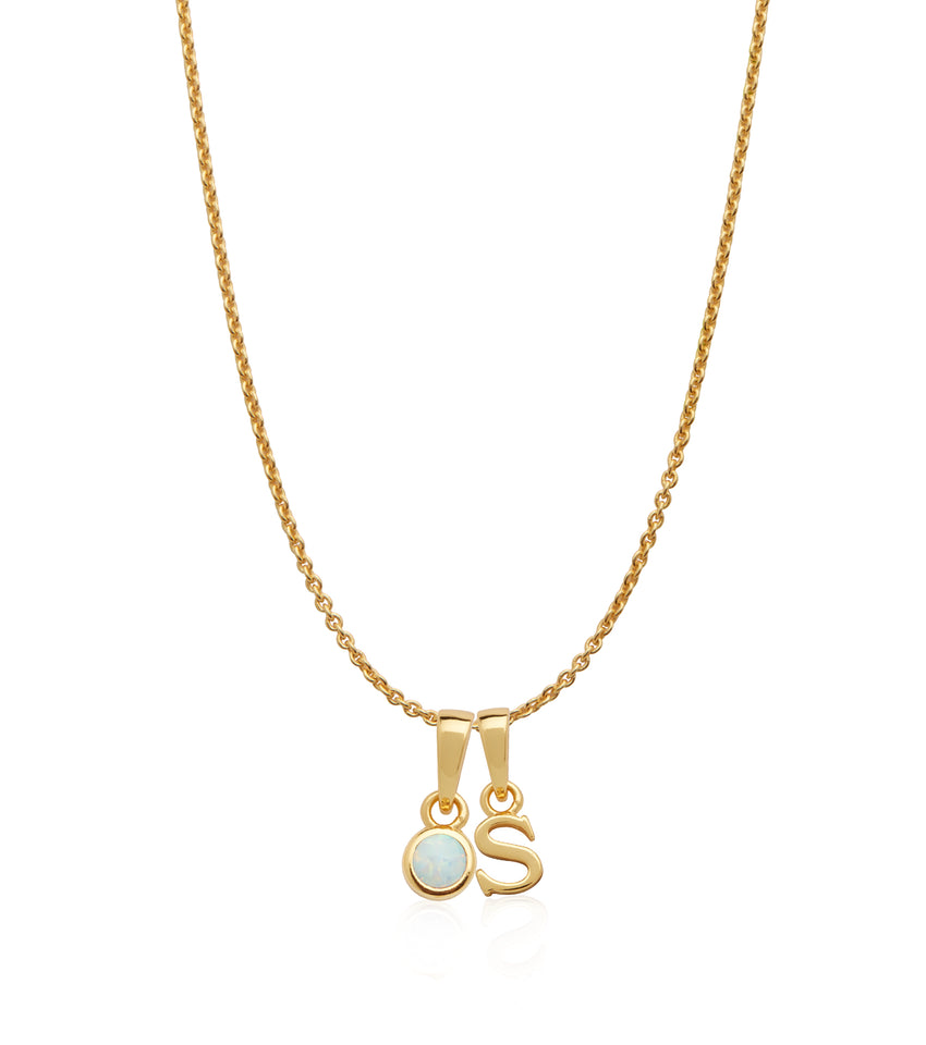Stories Initial & Birthstone Necklace (Gold)