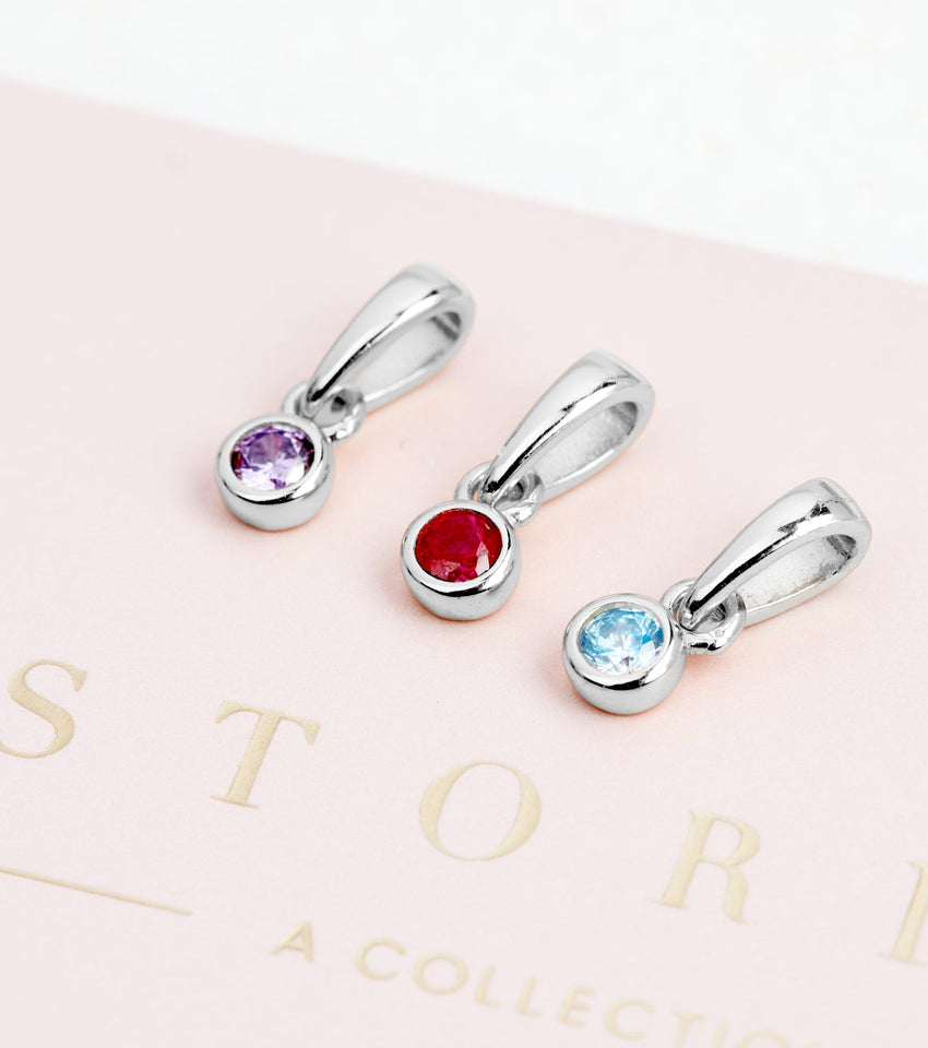 Stories Script Initial & Birthstone Necklace (Silver)