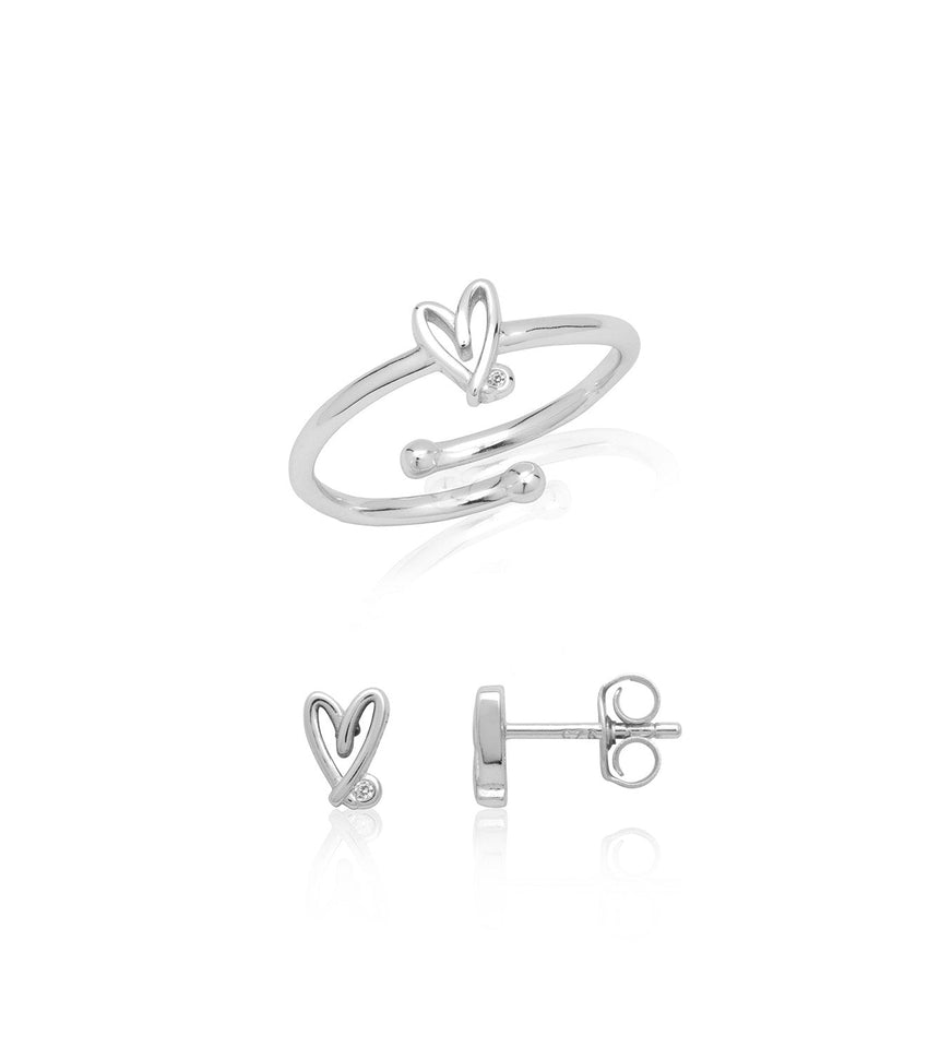 Stories Doodle Heart Earrings & Ring Bundle (Silver)