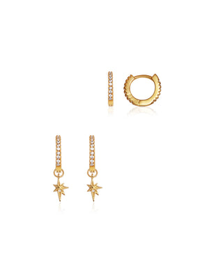 Sterling Silver Starburst Ear Set (Gold)