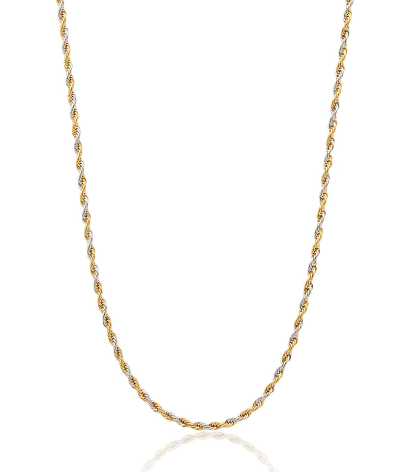 Solid Rope Chain Necklace 10K Two-Tone Gold 20
