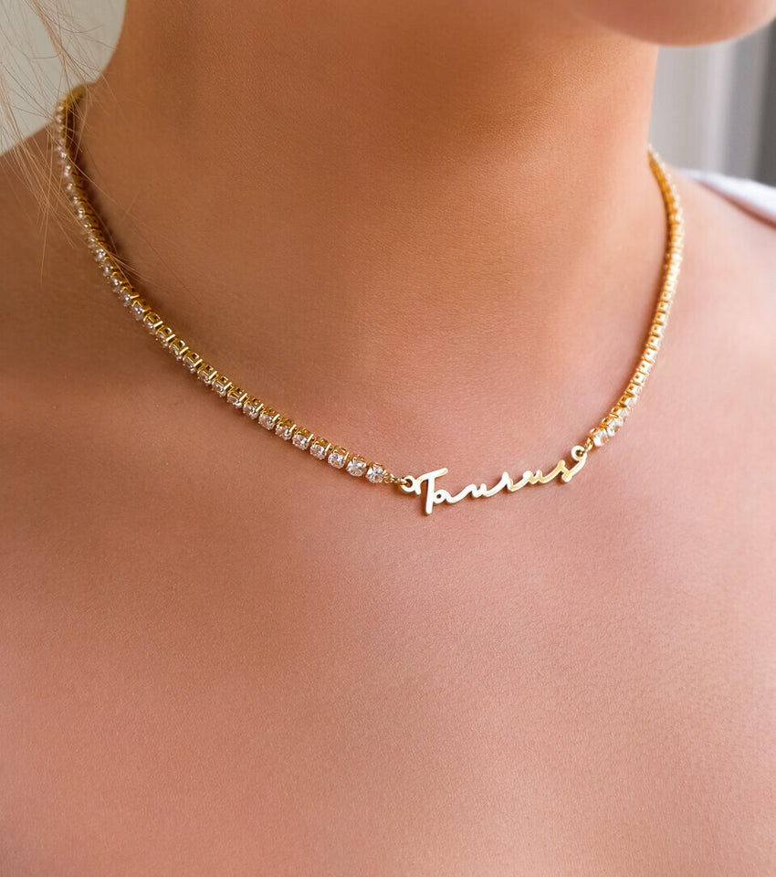 Signature Name Tennis Necklace (Gold)