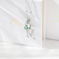 Personalized Initial & Droplet Birthstone Necklace (Silver)