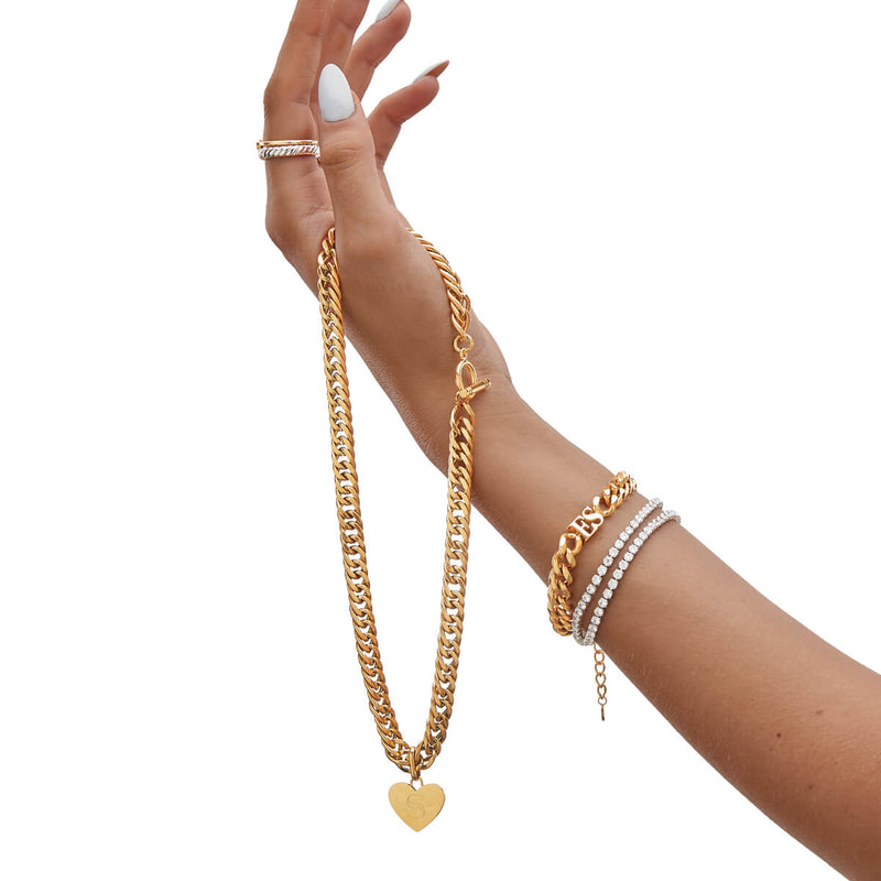 Heart Curb Chain Necklace (Gold)