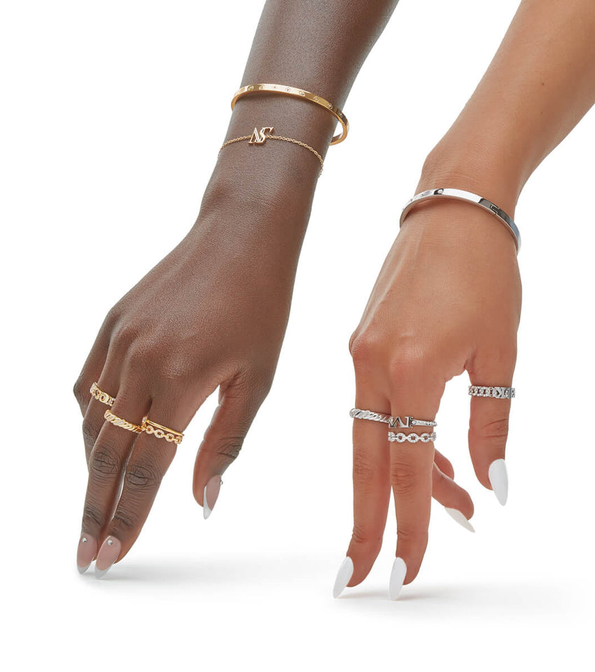 Sterling Silver Crystal Link Chain Ring (Silver)