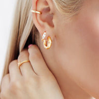 Sterling Silver Triple Crystal Huggie Hoop Earrings (Gold)