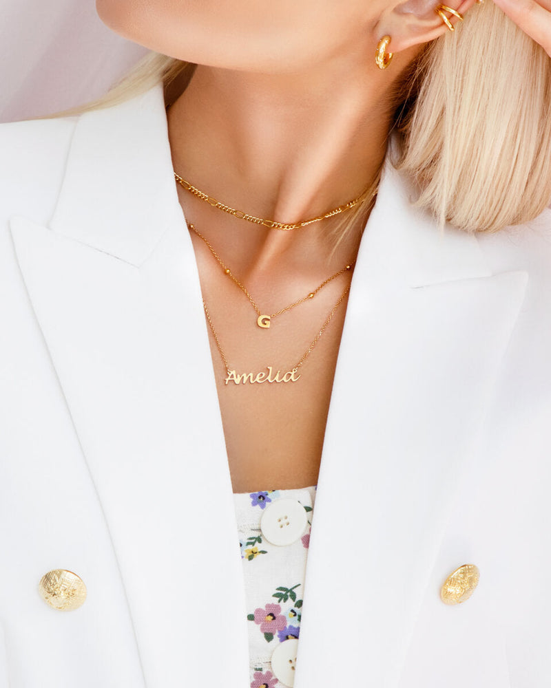 Mini Letter Sphere Chain Necklace (Gold)