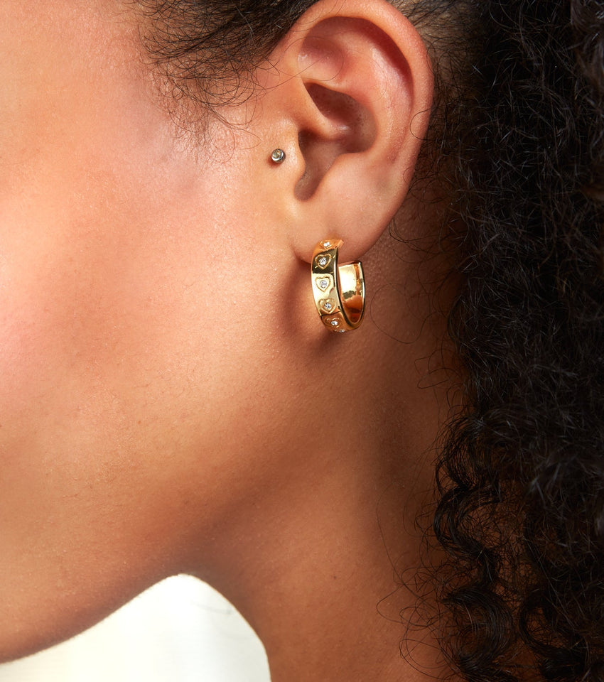Crystal Heart Hoops (Gold)