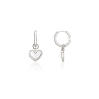 White Quartz Heart Huggie Earrings (Silver)