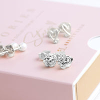 Sterling Silver Rose Stud Earrings (Silver)