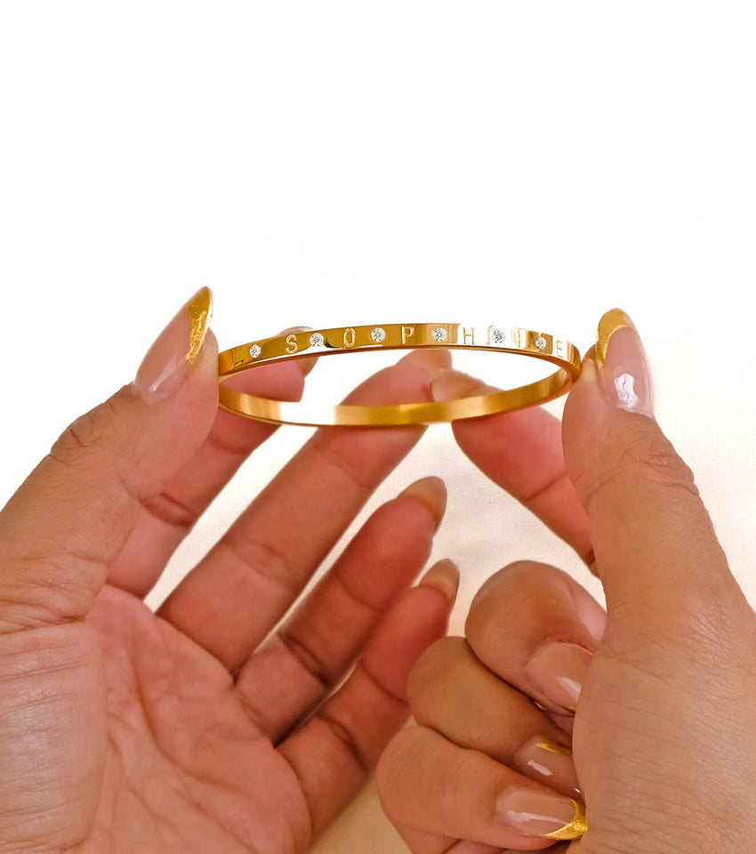 Custom Crystal Name Bangle (Gold)