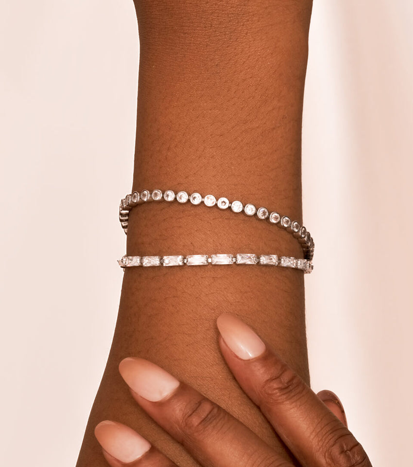 Baguette Cut Tennis Bracelet (Silver)