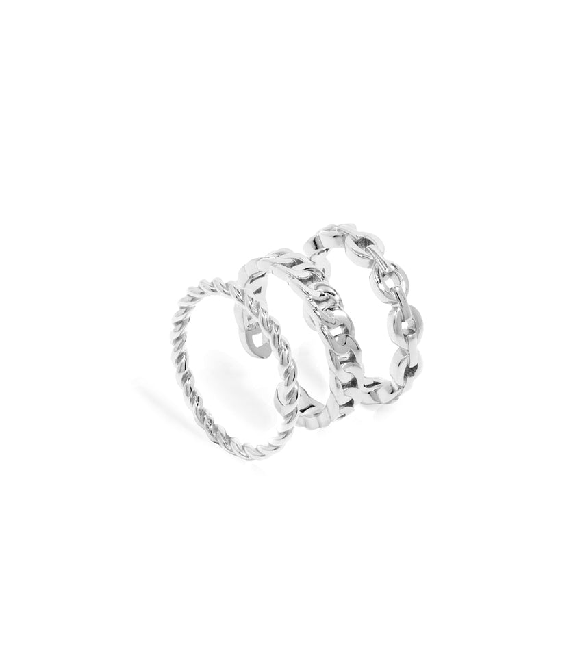 Sterling Silver Textured Ring Bundle (Silver)