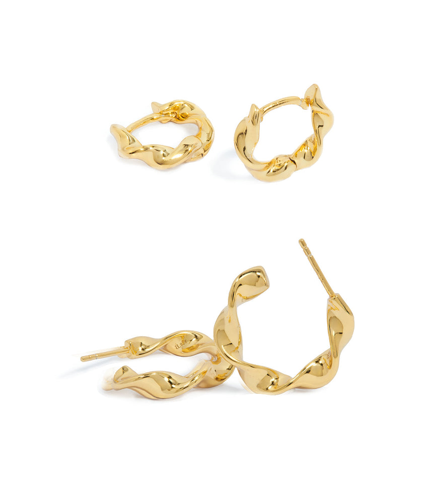 Sterling Silver Twisted Hoop Ear Bundle (Gold)