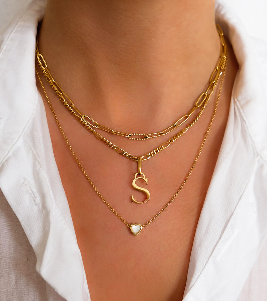 Mini Heart Birthstone & Initial Layered Set (Gold)