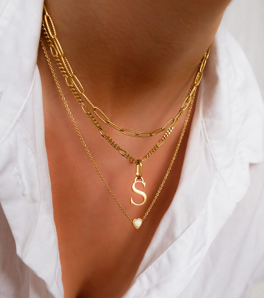 Mini Heart Birthstone & Initial Layered Set (Gold)