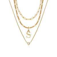 Mini Heart Birthstone & Initial Layered Set (Gold)