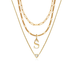 Mini Heart Birthstone & Initial Layered Set (Gold)