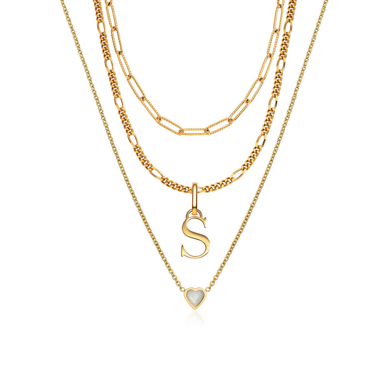 Mini Heart Birthstone & Initial Layered Set (Gold)