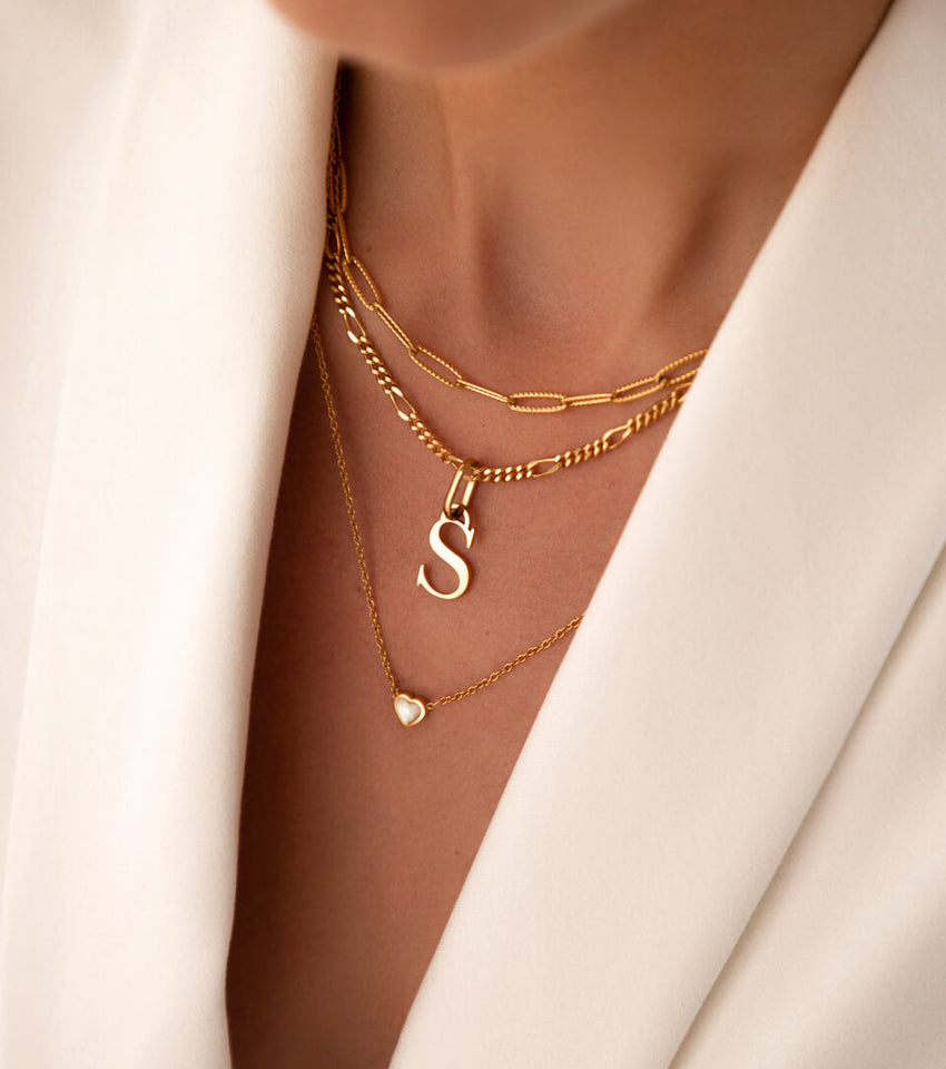 Mini Heart Birthstone & Initial Layered Set (Gold)