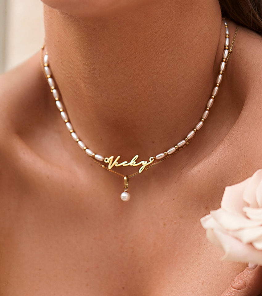 Mini Pearl Necklace (Gold)