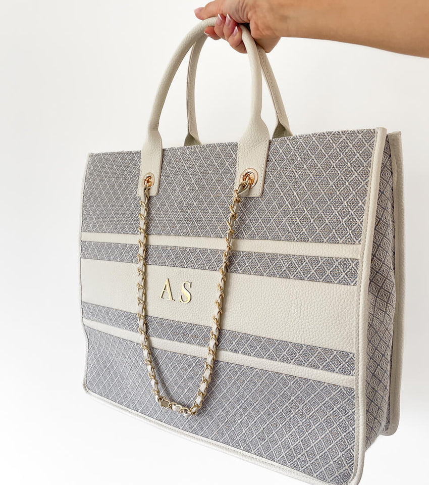Deux Lux Vegan Leather Woven Weekend Bag Blue Satiny Interior in