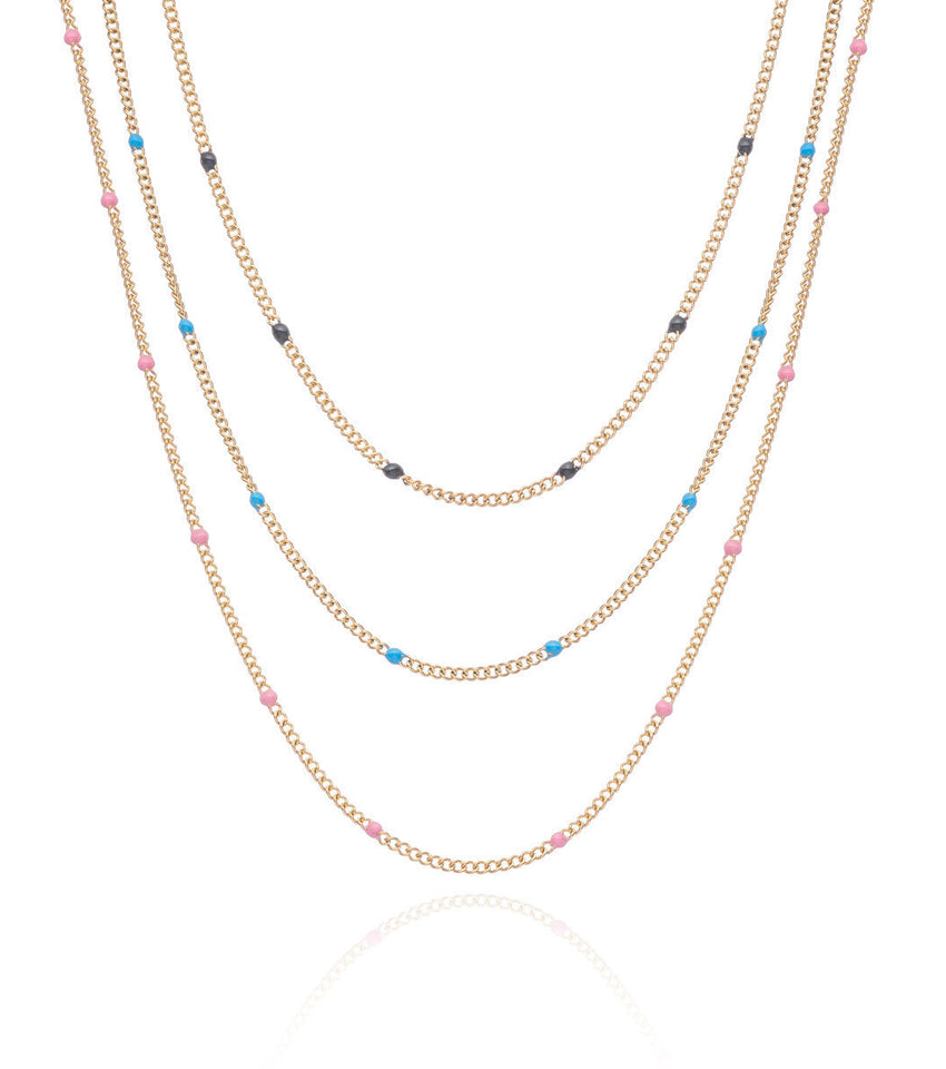Colorful Sphere Chain Necklace Set (Gold)