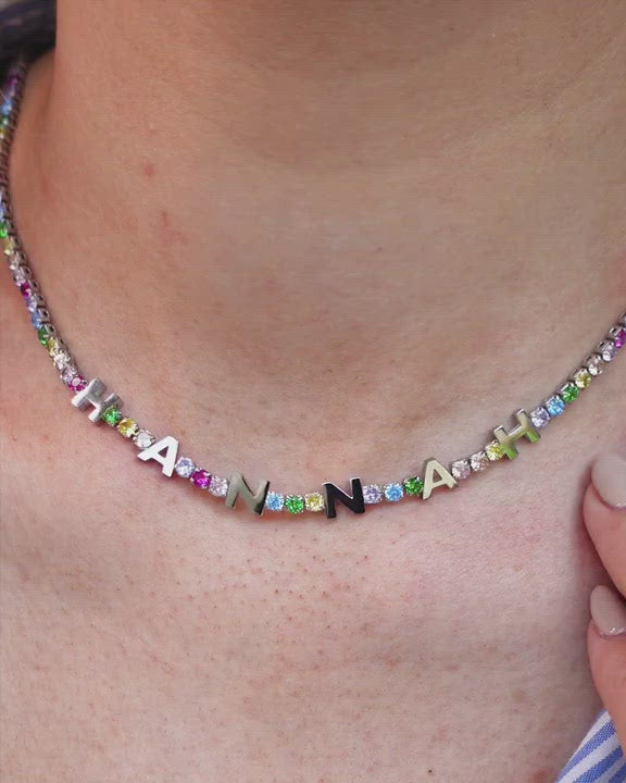 Rainbow Necklace, Name Necklace, Personalized, Adjustable Bracelet