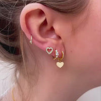 Sterling Silver Triple Crystal Huggie Hoop Earrings (Gold)