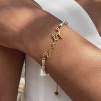 Pearl Chain Signature Name Bracelet (Gold)