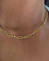Crystal Paperclip Chain Necklace (Gold)