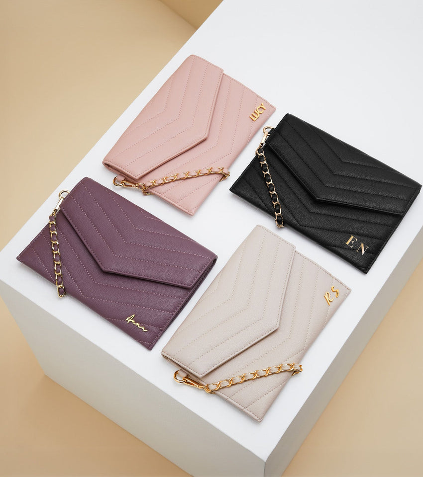 Black/Gold Quilted Envelope Clutch