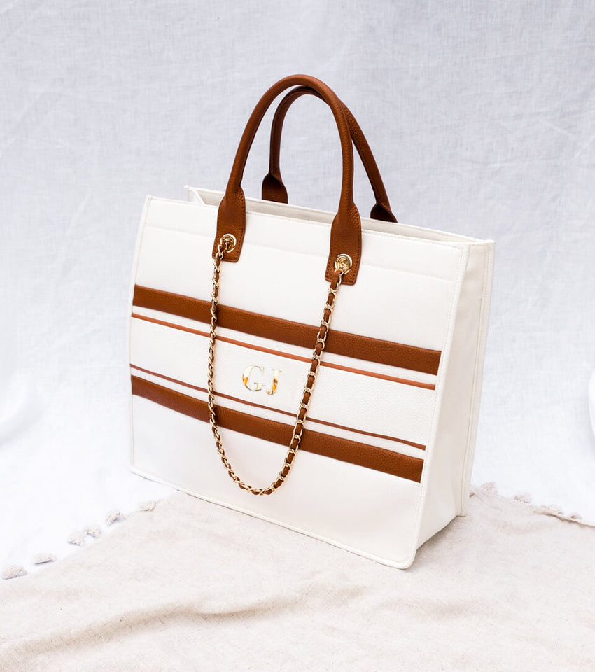 Chanel White Leather Essential Rue Cambon Shopping Tote Small