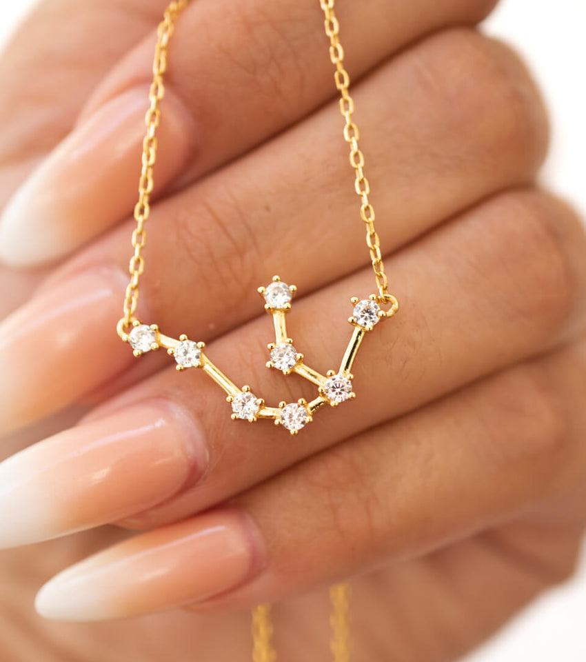 Sterling Silver Crystal Zodiac Necklace (Gold)