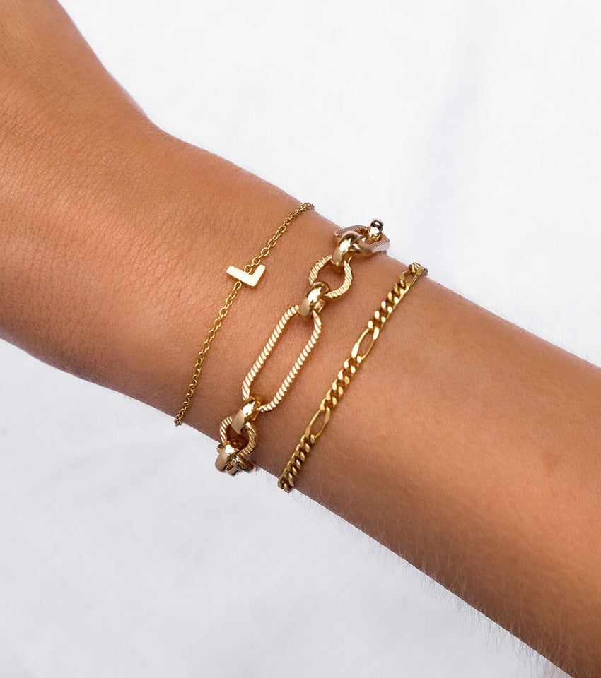 Figaro Chain Bracelet Set (Gold)